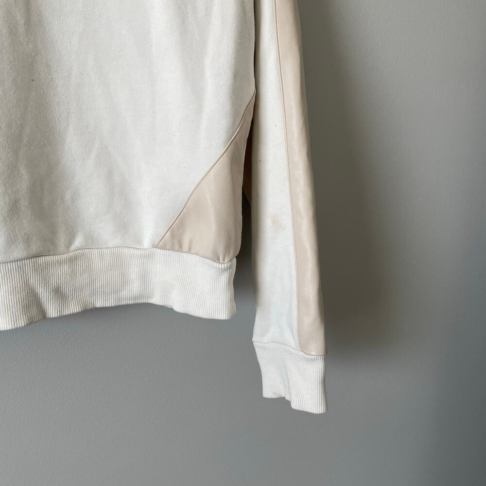 Evereve Lora Faux Leather Trim Pullover Sweatshirt Long Sleeve Cream Tan sz M - Picture 5 of 14